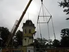 Strömsborg. Rivningen av huset och lyftet av tornet för flytt.