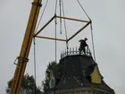 Strömsborg. Rivningen av huset och lyftet av tornet för flytt.