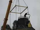 Strömsborg. Rivningen av huset och lyftet av tornet för flytt.