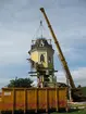 Strömsborg. Rivningen av huset och lyftet av tornet för flytt.