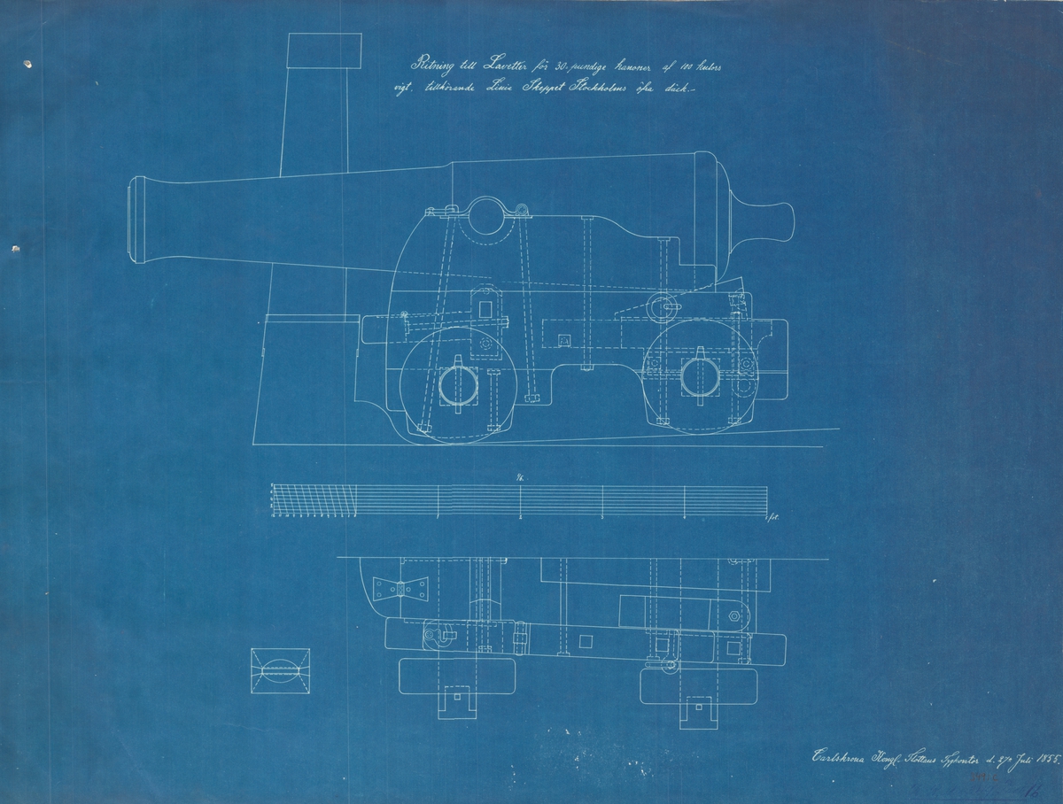 5 st ritningar till skeppet Stockholms bestyckning