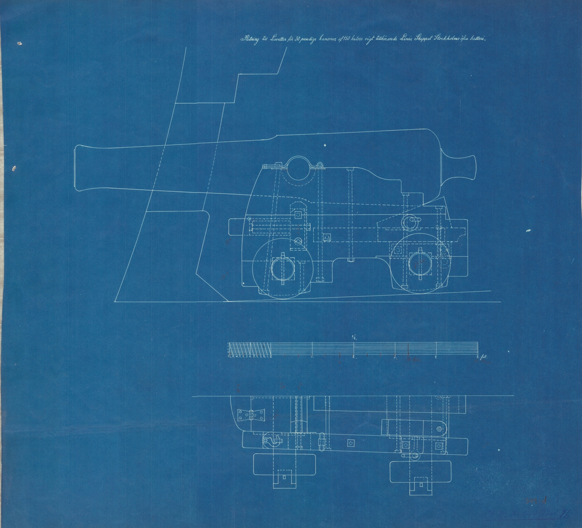 5 st ritningar till skeppet Stockholms bestyckning
