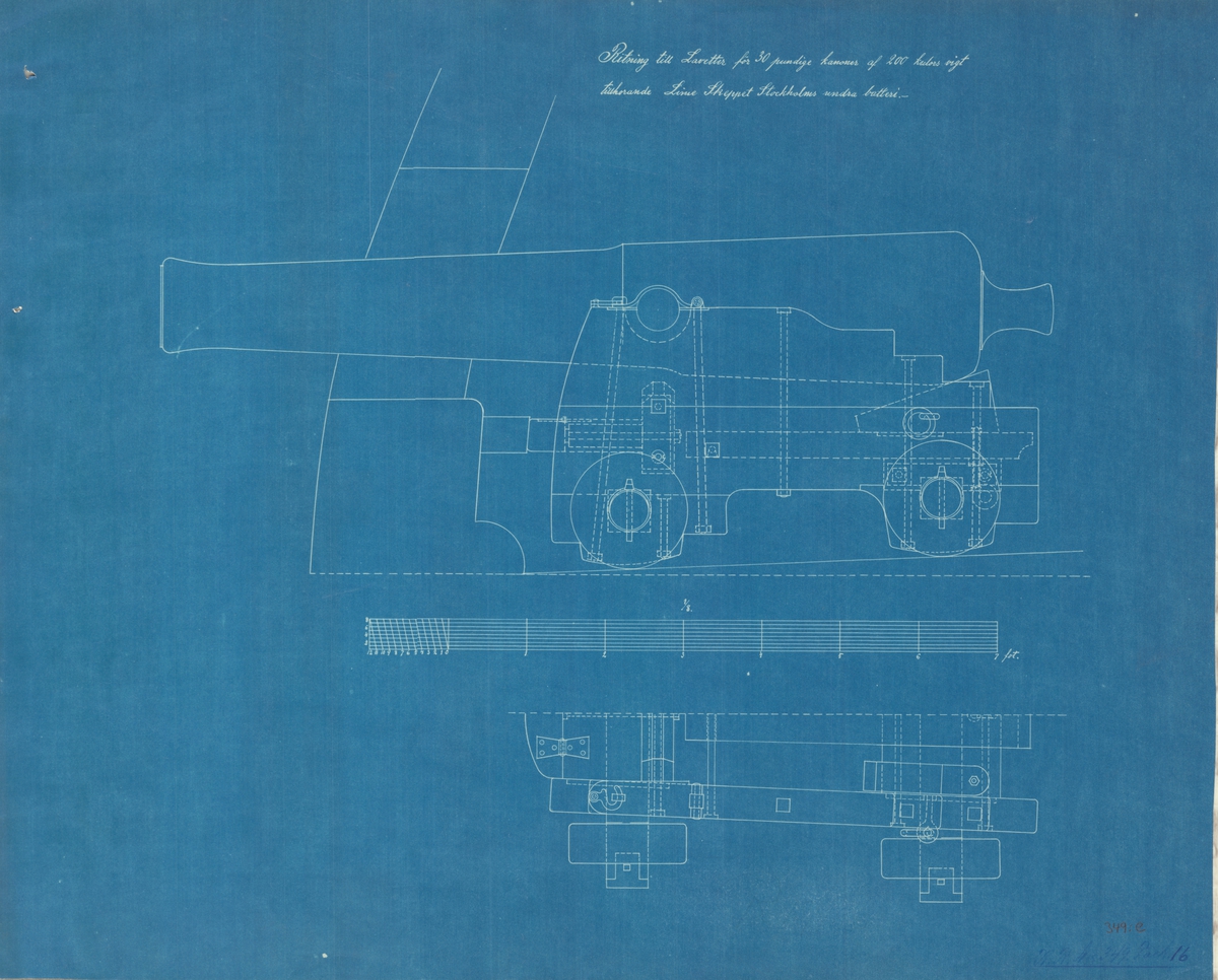 5 st ritningar till skeppet Stockholms bestyckning
