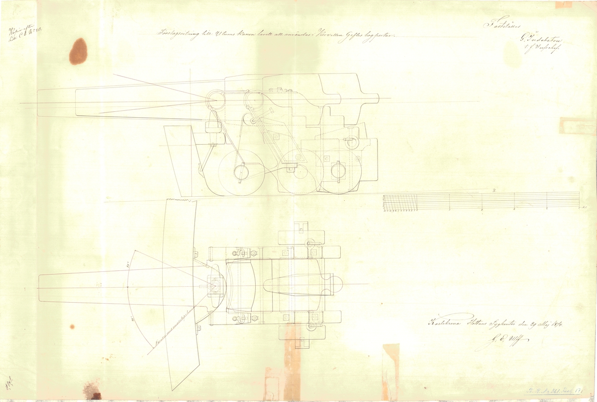 Förslagsritning till 4,1 tums kanonlavett att användas i korvetten Gefles bogportar