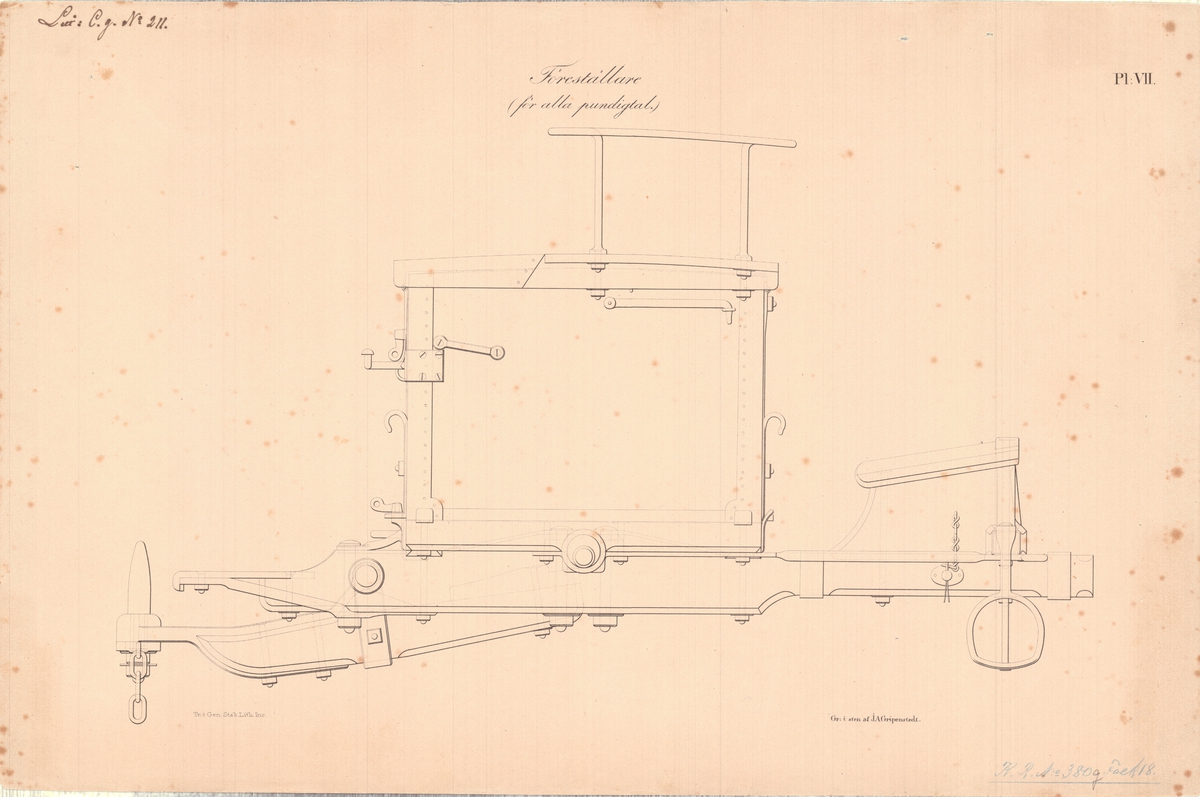14 st ritningar visande 6 pundig kanon och 12 pundig granatkanon av järn med lavettage av 1831 års modell