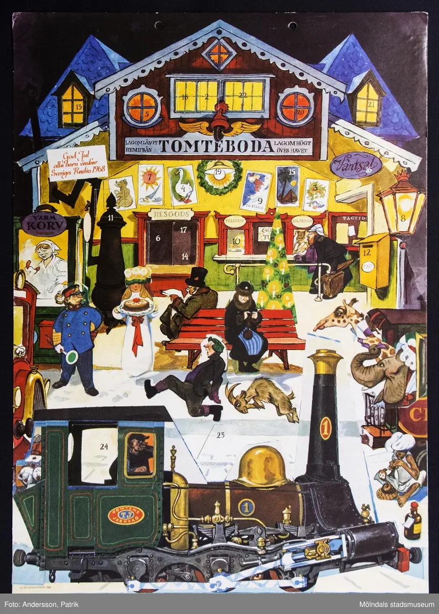 Sveriges Televisions julkalender: Klart spår till Tomteboda, som sändes i SVT mellan den 1 - 24 december 1968. Motivet på kalendern är tecknat av Eric Palmquist.
Temat för årets kalender var diverse underliga händelser på Tomteboda järnvägsstation. Stationen är så liten att de flesta tåg inte stannar.
Huvudfigurer var Svante Semafor (Hans Lindgren), hans fru Susanna (Inga Gill) och lokeldaren Sigge Sot (Arne Källerud). 
I övre kanten på kalendern finns två hål för upphängning.