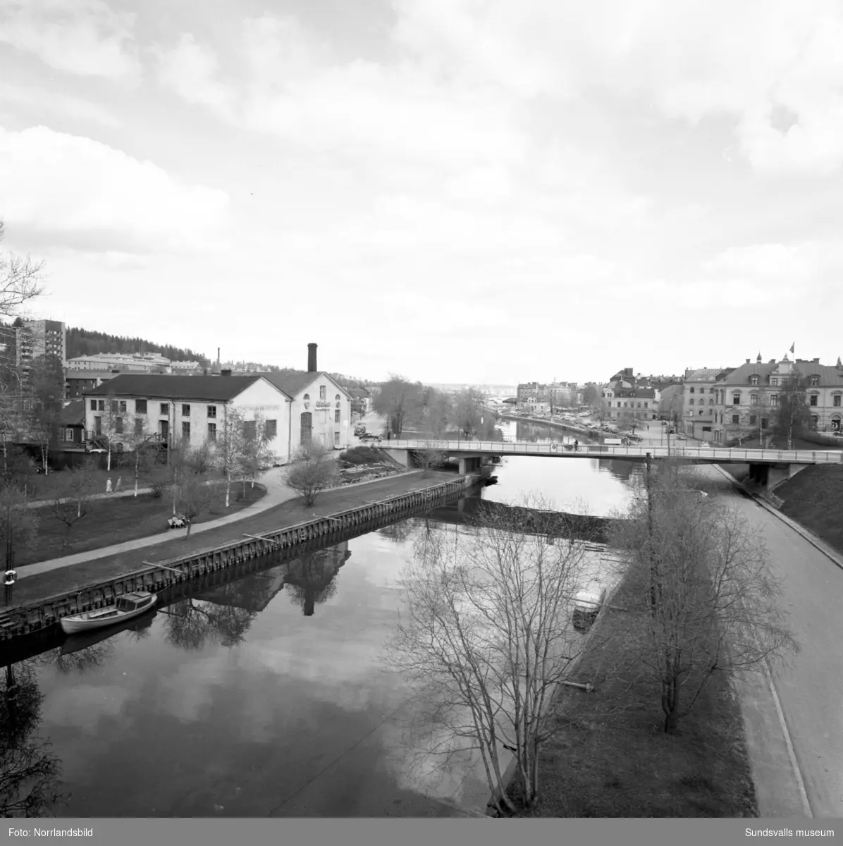 Stadsvyer vid Storbron, Sundsvalls snickerifabrik, Selångersån, Ågatan, Badhusparken.