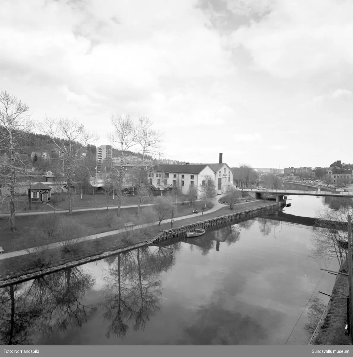 Stadsvyer vid Storbron, Sundsvalls snickerifabrik, Selångersån, Ågatan, Badhusparken.