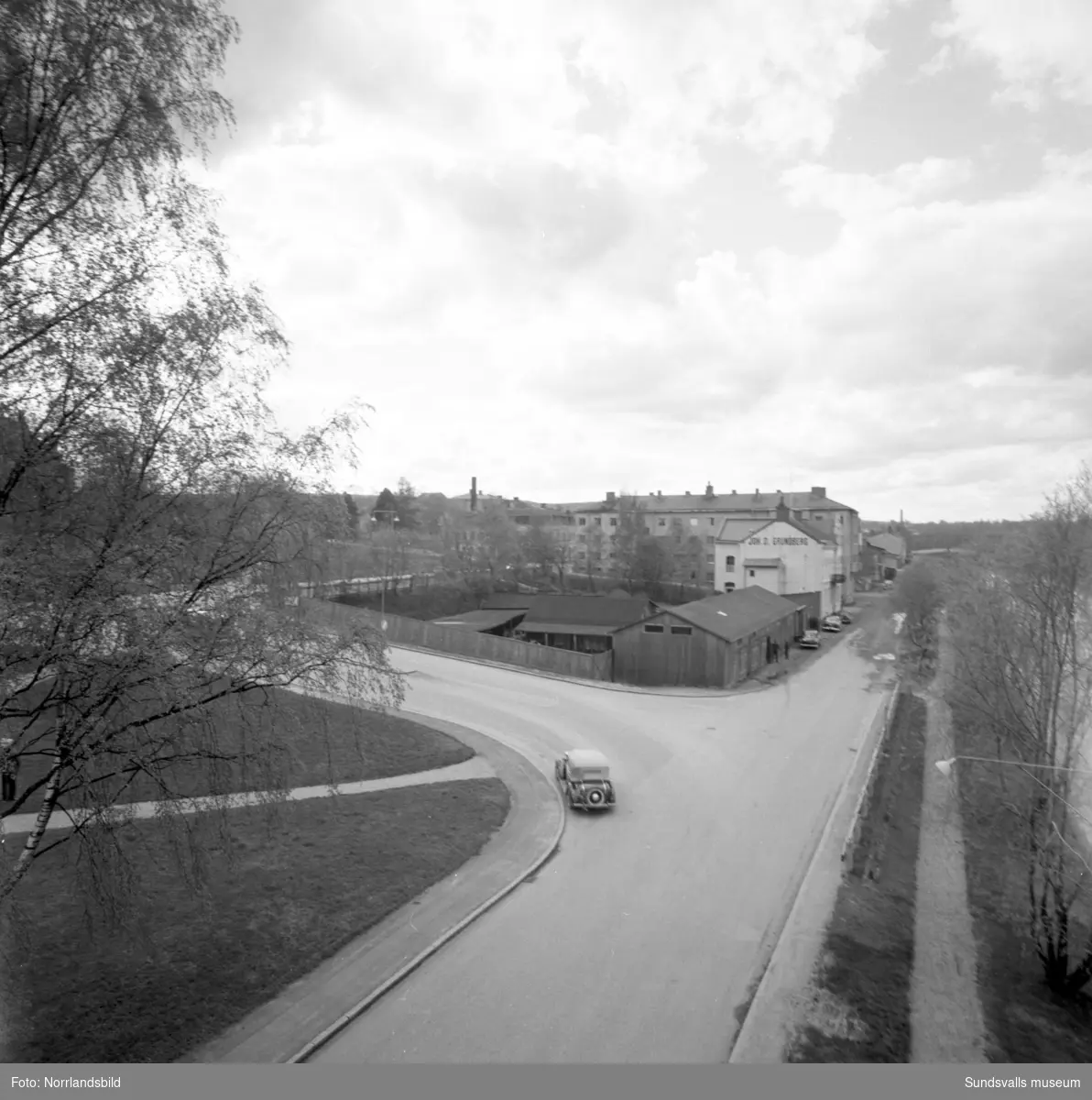 Stadsvyer vid Storbron, Sundsvalls snickerifabrik, Selångersån, Ågatan, Badhusparken.