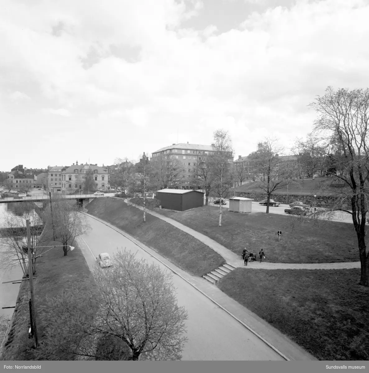 Stadsvyer vid Storbron, Sundsvalls snickerifabrik, Selångersån, Ågatan, Badhusparken.