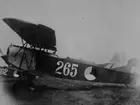 Flygplan Fokker DVII märkt nummer 265 ur holländsk uppvisningsgrupp på Internationella luftfartsutställningen, ILUG, i Göteborg, 1923.