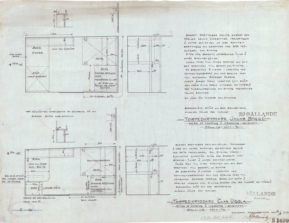 Ändring av inredning i gnisthytt
Inredningsritning