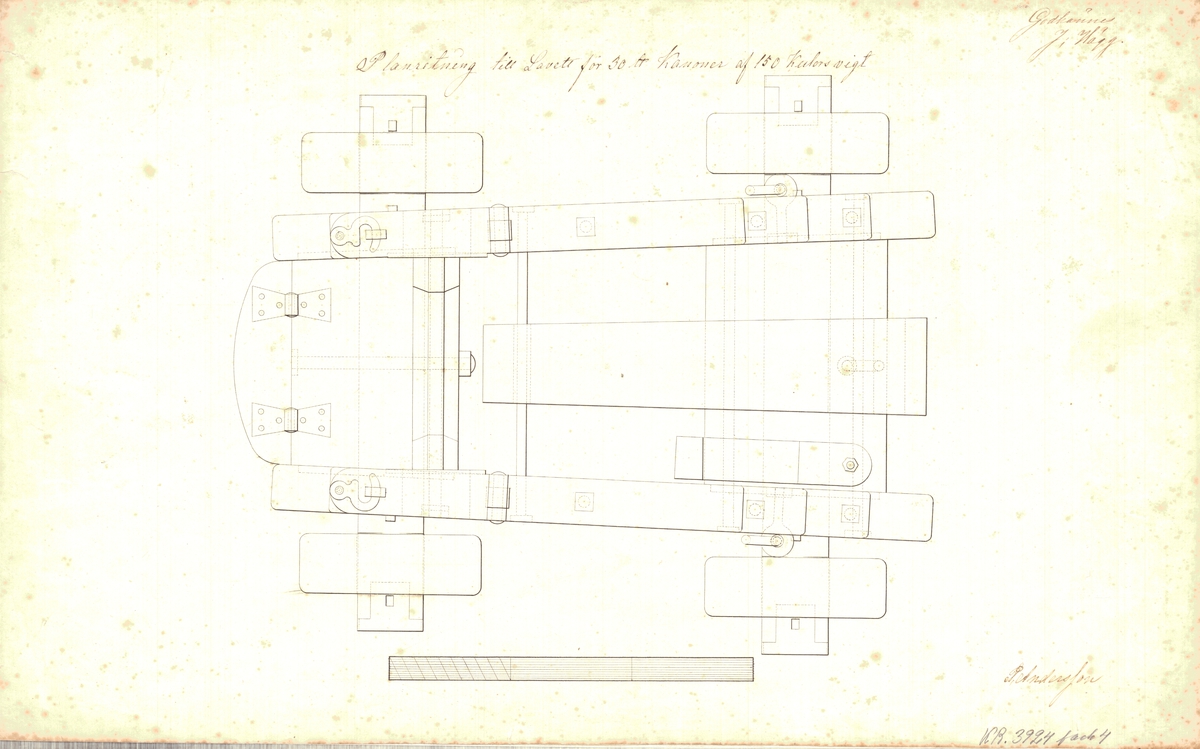 Planritning till lavett för 30 pundig kanon av 150 kulors vikt