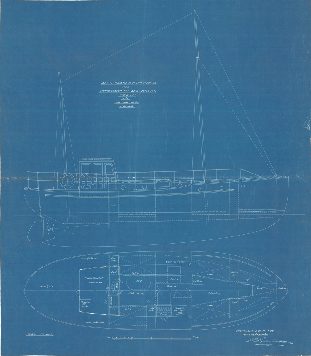 Inredningsritning i profil och plan