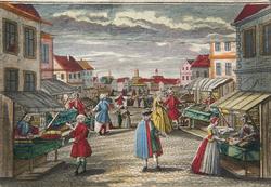 Tittskåpsbilder med motiv från ett torg, ett kaffehus, en vi