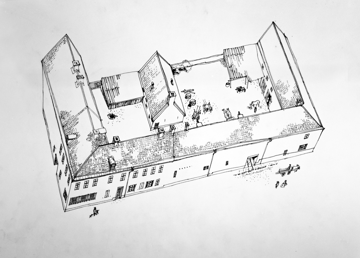 Rekonstruktion av Nürnbergs bryggeri på Högbergsgatan, Stockholm, utförd av Ove Hidemark 1973 på grundval av fotografier i Nordiska museets arkiv och Stockholms stadsmuseum.