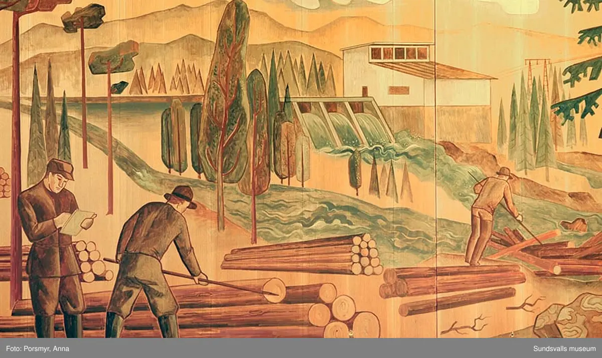 SCA Graphic Research AB (Forskningslaboratoriet). Detaljerbilder på väggutsmyckningen i matsalen. Gruppbild på personalen fotograferad utanför gamla entrén: 1. Rut-Marie Sjöqvist 2. Bengt Widberg 3. Folke Österberg 4. Maj-Britt Pettersson 5. Juahani Lehhtinen 6. Boel Nilsson 7. Charley Öman 8. Örjan Pettersson 9. Inger Nygren 10. Birgitta Lindberg 11. Eva Lindström 12. Helene Ström 13. Margit Modig 14. Birgit Rundqvist 15. Britt-Marie Säll 16. Ejvor Jonsson 17. Karin Stjernholm 18. Lena Ruda 19. Markus Berndt 20. Alla Timofitck. 21. Annika Pettersson 22. Anette Bergman 23. Margareta Tjärnberg 24. Bitgitta Grass-Backlund 25.? 26. Anders Johansson 27. Olle Söderström 28. Lena Hultgren 29. Inger Öckerstedt 30. Anna Arvidsson 31. Susanna Gunnars  32. Rickard Boman 33.Torbjörn Gerbrat 34. Maria Forslund 35. Maria Jonsson 36. Karin Åkerdal 37. Elisabeth Olsson 38. Ann-Britt Sundvall 39. Ann-Marie Runebjörk 40. Görgen Nordlander 41. Sara Kettle 42. Inger Åsell (bakom Renate Gernent) 43. Sten Larsson 44. Liviu Laias 45. ? 46. Sara Edström 47. Bo Westerlind 48. Ulla-Britt Kallberg 49. Mats Söderberg 50. Åsa Pontén 51. Stefan Damberg 52. Lennart Konradsson. 53  Annelie Neuman (54.dubbelnr:34) 54. Kent Malmgren 56. Rolf Andersson 57. Thomas Nordqvist. 58. Håkan Persson 59. Patrik Engström 60. Roger Blomberg 61. Anders From 62.Tomas Boman 63. Ullrika Andersson 64. Staffan Palovaara 65. Carl-Åke Karlsson 66. Bengt Nordström 67. Nils Hagen 68. Kjell Wilhelmsson 69. May Johansson 70. Jan Nordin 71. Barbro Hultqvist  72. Rickard Hägglund 73. Anne Persson 74. Anna Zetterqvis 75. Sören Säll.