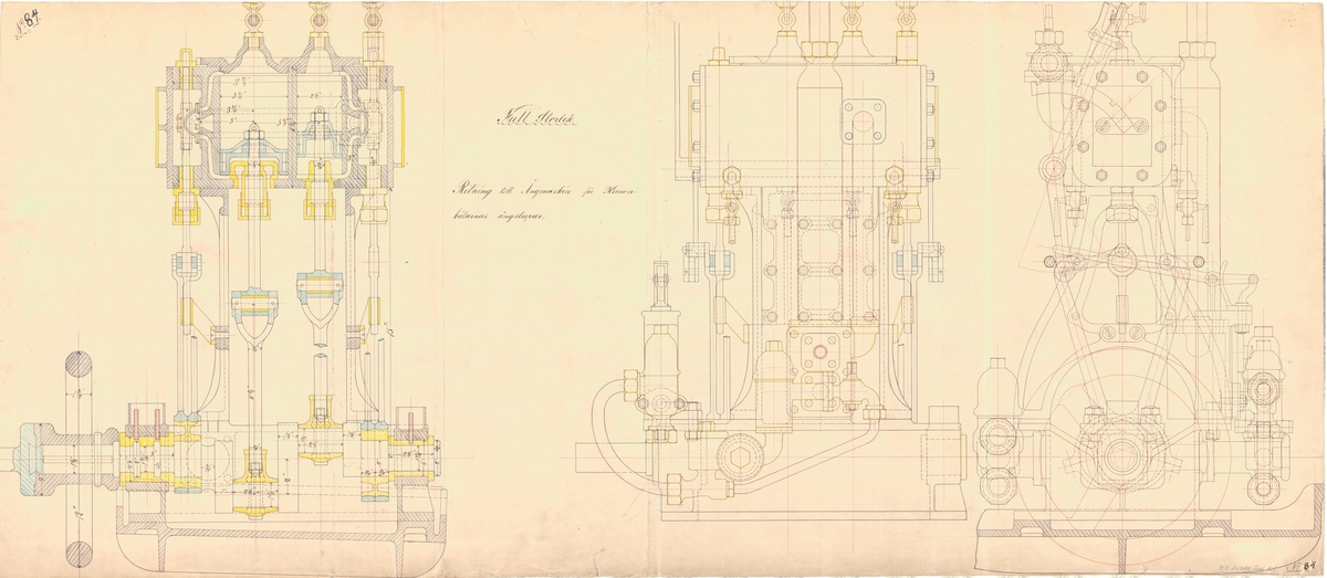 Sammanställningsritning till ångmaskin för kanonbåtarnas ångslupar.