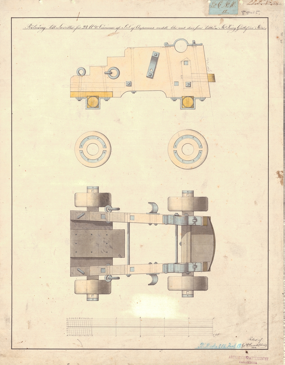 Ritning till lavett för 24-pundig kanon av Chapmans konstruktion.