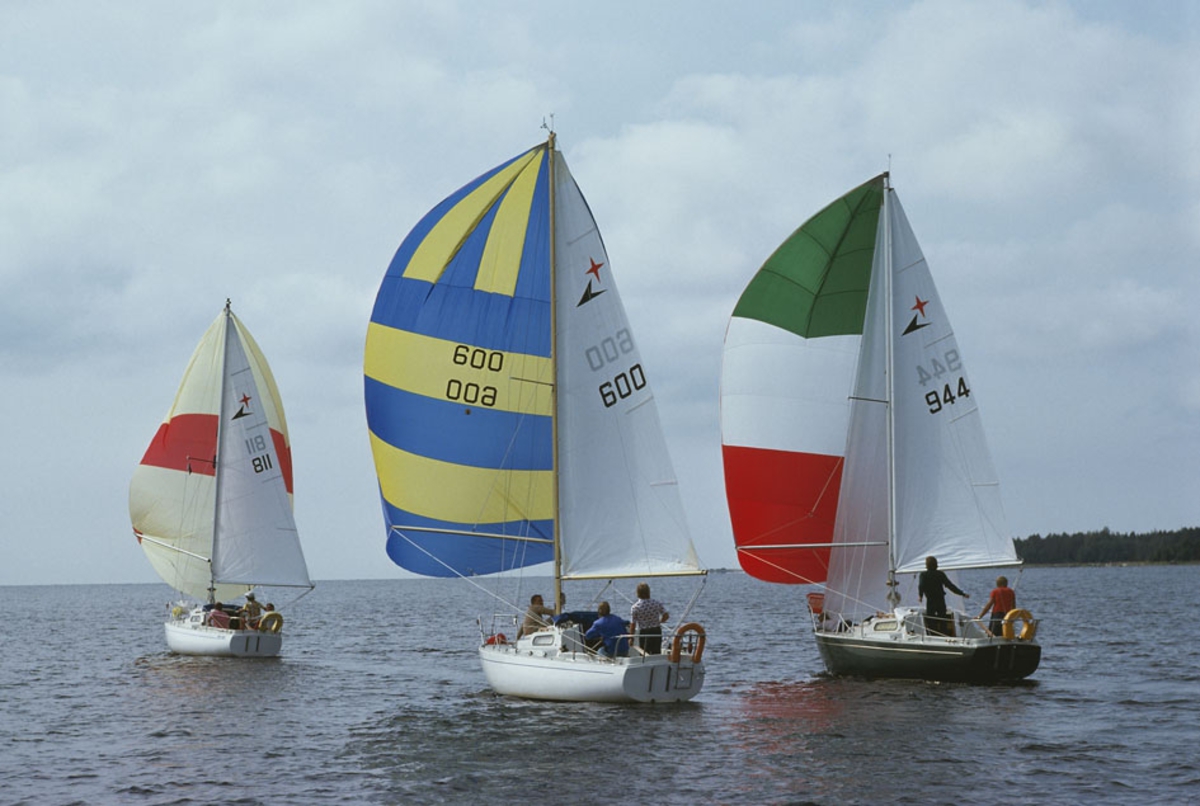 Tre Albin Viggen seglar för spinnaker.