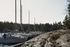 Albin-båtar vid klippa i Vänern. Närmast kameran en Albin 21.