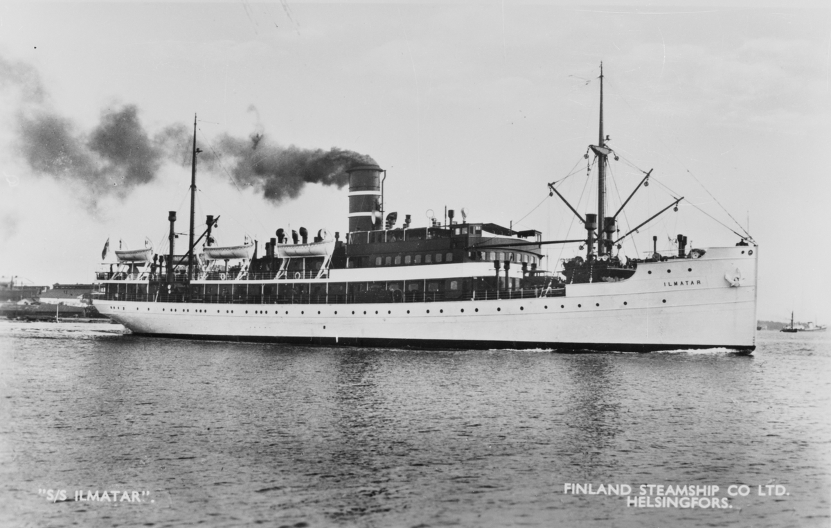 "S/S ILMATAR".
Finland Steamship Co Ltd.
Helsingfors.