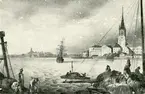 Riddarholmsfjärden och Riddarholmen på 1860-talet.