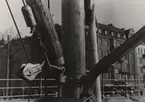 Fartyget vid Djurgårdsbron i Stockholm vintern 1946-1947.
