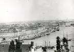 Stockholm: Skeppsbron 1877-1883. Panorama i 2 delar. Högra delen se under Munkbrohamnen.