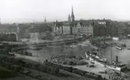 Vy över Slussen taget från Katarinavägen.
Fotot taget i maj månad 1920.