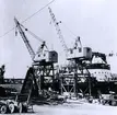 Oskarshamns varv.
Kran 145 och kran 28 vid dockan.
År 1955.