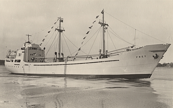 Lastmotorfartyget FREY av Stoxkholm 1955.