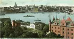 Vykort i färg från 1900-talets början visanden Stockholm, Söder.
Utsikt från Skeppsholmen.