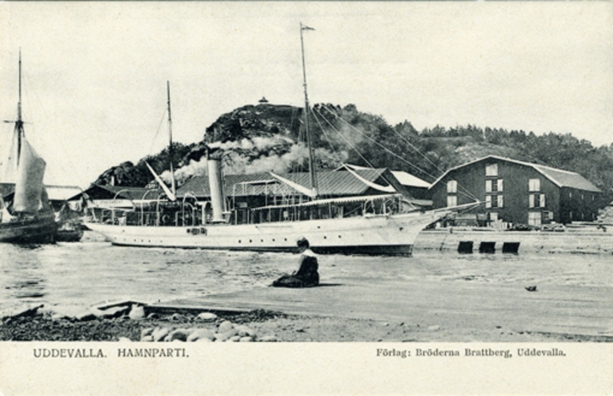 Uddevalla. Hamnparti. Förlag: Bröderna Brattberg, Uddevalla