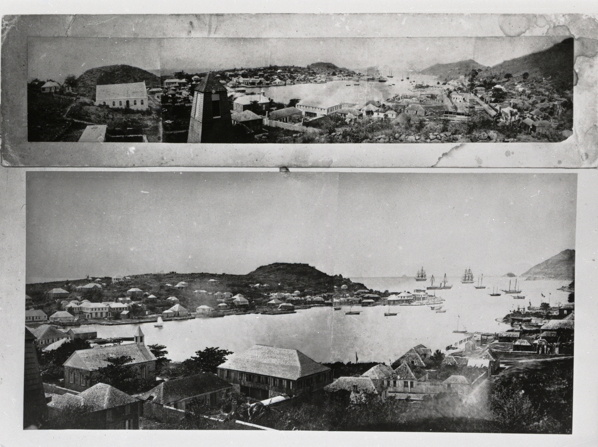 Två vyer över hamnen i Gustavia, Saint-Barthélemy