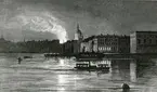 Stockholm, Norrström. Utsikt från Carl XII:s torg mot Södermalm.
Teckning av Edv. Bergh, den 18.4.1873.