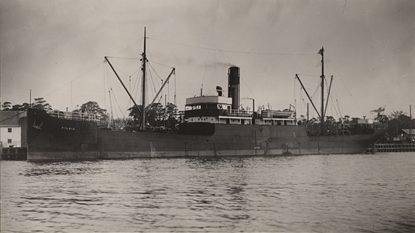 Lastångfartyget FYLGIA av Helsingfors i Åhus hamn, dec. 1922.