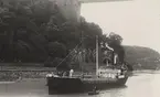 Lastångfartyget STORFORS av Uddeholm passerar under Cliffton Bridge, Bristol kanalen [sic].