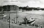 Ångbåtar, bl a Saltsjöbaden 2, vid Blasieholmshamnen i Stockholm ca 1914.