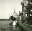 Frihamnen i Stockholm, hösten 1940. En ångare vid kajen för lossning.