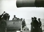 Flottans samövningar nov. 1943.
ÖB General Törnell, Amiral Ekstrand och General Moberg på inspektion ombord.