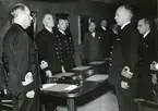 Amiral Tedeur Palmgren hälsas välkommen som souschef vid Marinförvaltningen den 1 april 1950.