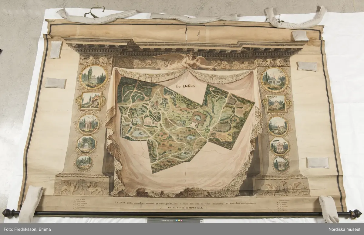 Forskningsbilder, detaljer, karta, planlösning, Frankrike, Park, le De´sert de Retz, Hör ihop med NMA.0074102
Text på kartan:"Le Desert, Jardin Pittoresque, dessiné et éxécuté dans toutes ses parties, Architecture et plantations / Par Mr Racine De Monville". mm.
inmärkt som föremål NM.0334542A-D