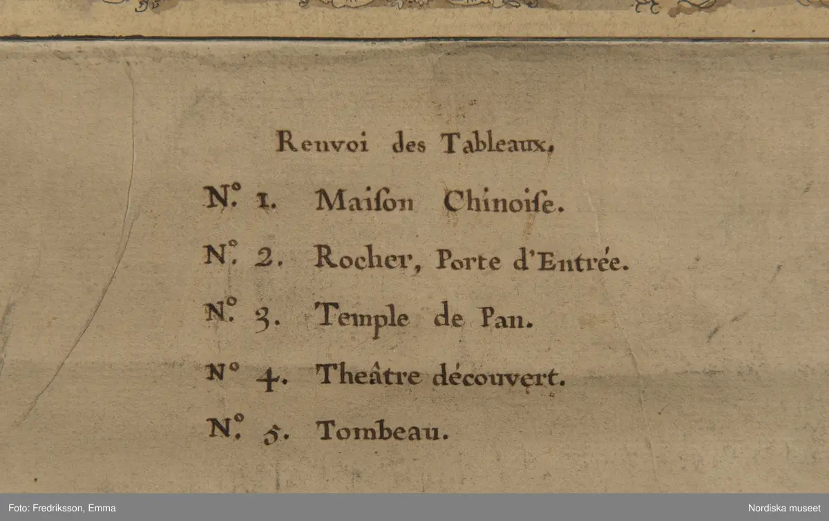 Forskningsbilder, detaljer, karta, planlösning, Frankrike, Park, le De´sert de Retz, Hör ihop med NMA.0074102
Text på kartan:"Le Desert, Jardin Pittoresque, dessiné et éxécuté dans toutes ses parties, Architecture et plantations / Par Mr Racine De Monville". mm.
inmärkt som föremål NM.0334542A-D