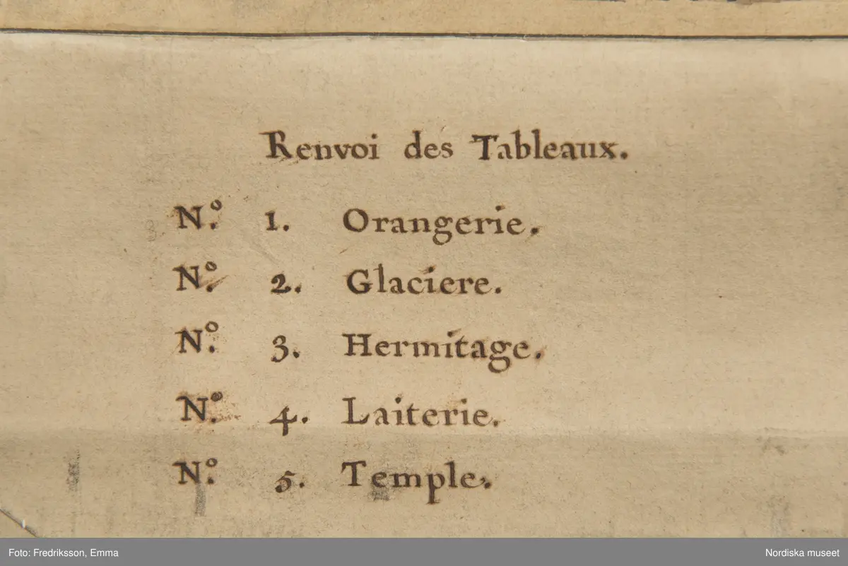 Forskningsbilder, detaljer, karta, planlösning, Frankrike, Park, le De´sert de Retz, Hör ihop med NMA.0074102
Text på kartan:"Le Desert, Jardin Pittoresque, dessiné et éxécuté dans toutes ses parties, Architecture et plantations / Par Mr Racine De Monville". mm.
inmärkt som föremål NM.0334542A-D