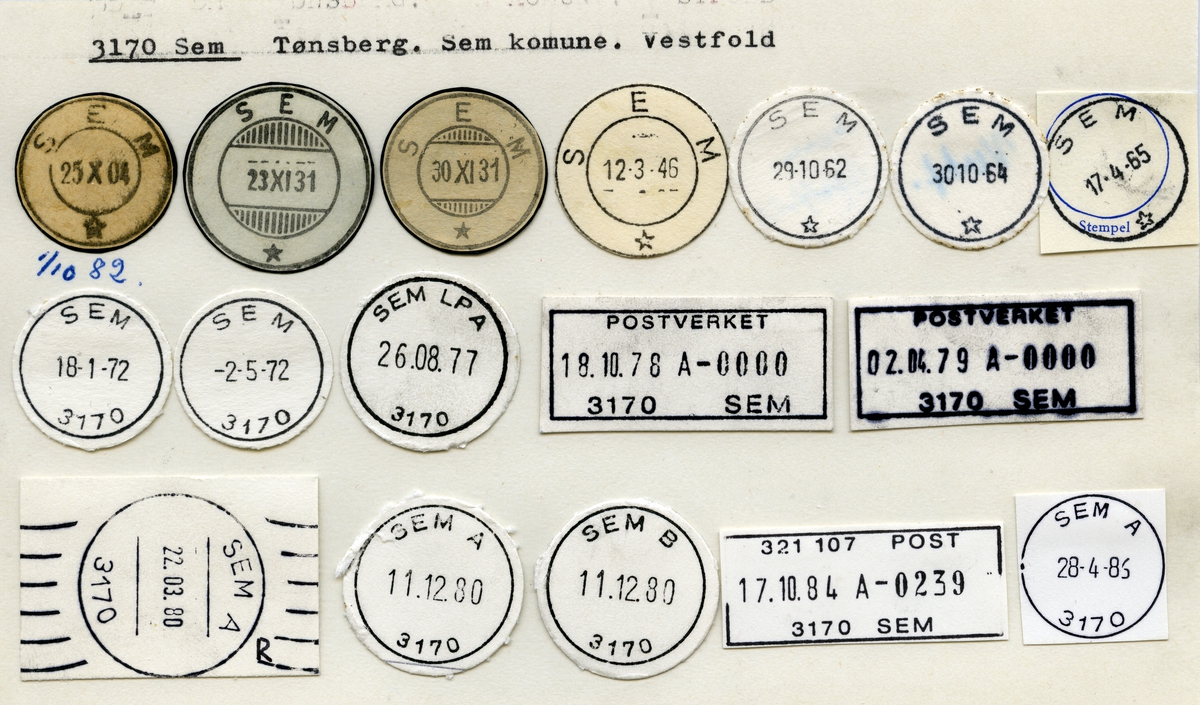 Stempelkatalog  3170 Sem, Sem kommune, Vestfold