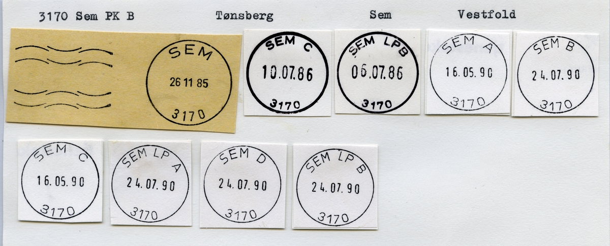 Stempelkatalog  3170 Sem, Sem kommune, Vestfold