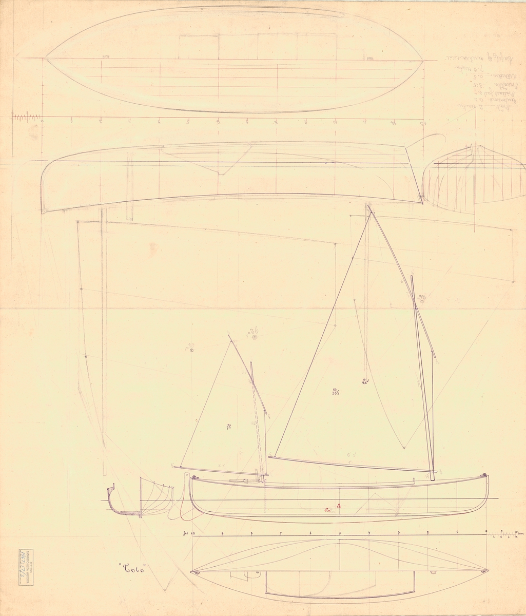 spantruta och linjeritning, profil med segel