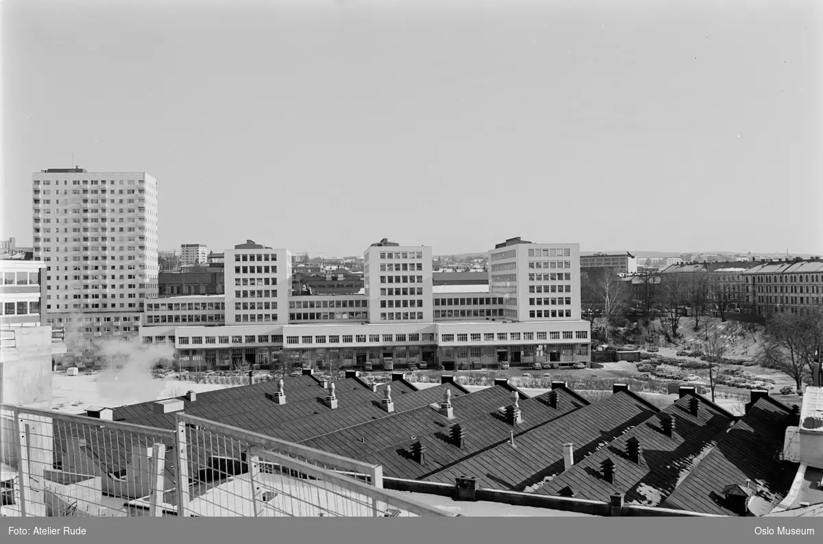 utsikt, fabrikkbygninger, boligblokker, kontorbygninger, bygårder