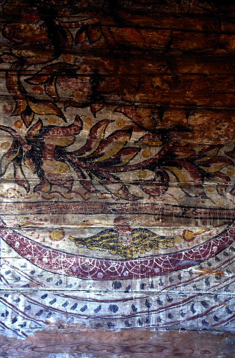 Frognerbygningen, veggdekorasjoner i Løytnantkammerset fra begynnelsen av 1700-tallet. Hedmarksmuseet, Domkirkeodden.
